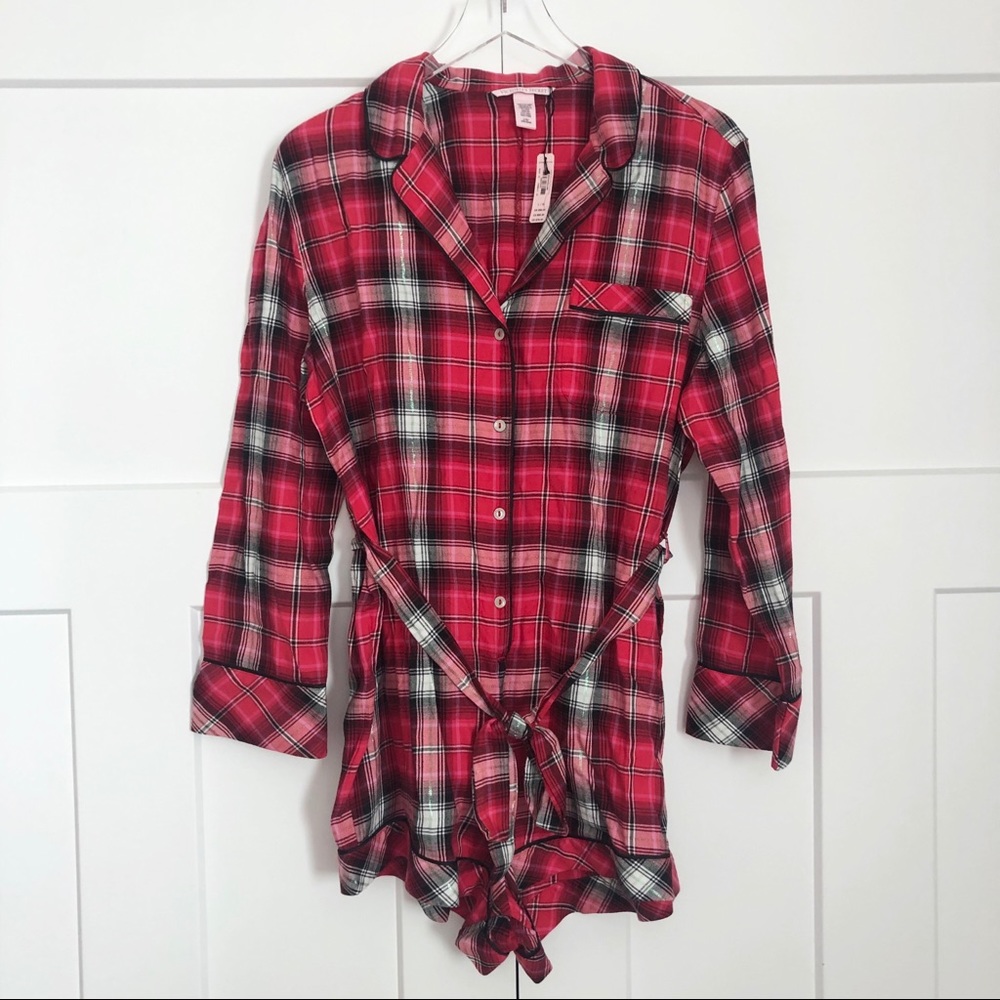 ❌SOLD❌Victoria’s Secret Plaid Pajama Shorts Romper - Picture 1 of 6